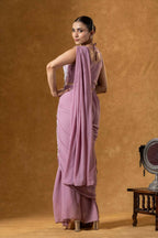 Teeya Creation Onion Color Faux Georgette Embroidery Work Party Wear Ready To Wear Saree | Grocsy