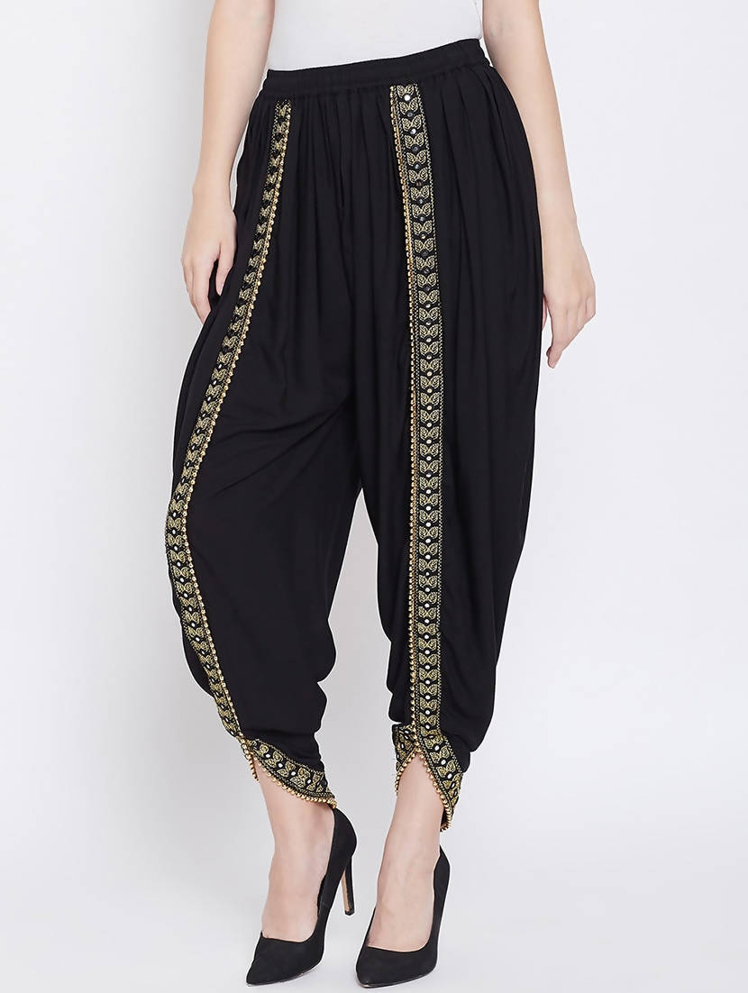 Indian Clothing Cheera Women’s Black Dhoti With Golden Lace | Grocsy