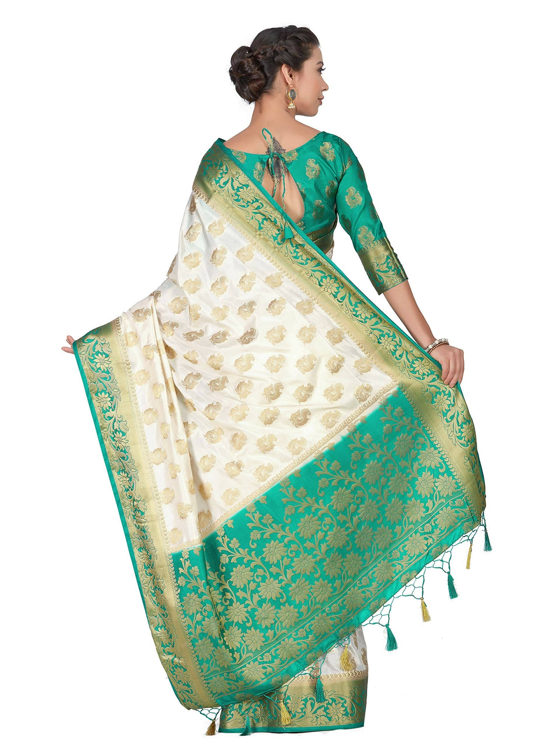 Mimosa Women's Kanchipuram Silk Beige Saree | Grocsy