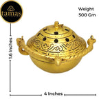 Tamas Brass Small Dhoop Burner with Handle and Lid (Golden) | Grocsy
