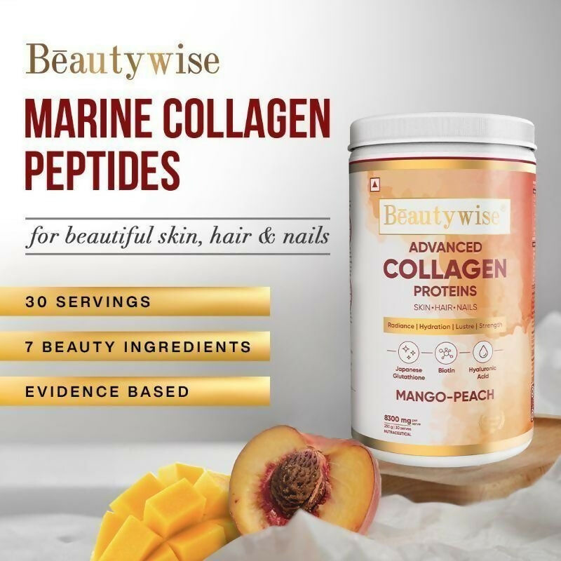 Beautywise Advanced Marine Collagen Anti-Aging Powder - Glutathione, HA & Biotin - Mango-Peach | Grocsy