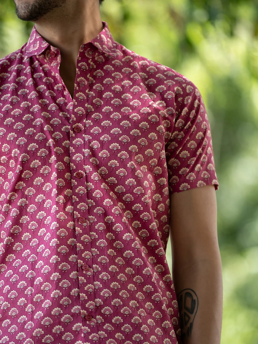 Miravan Men's Regular Fit Pink Floral Cotton Button Down Half Sleeve Slim Fit Shirt | Grocsy
