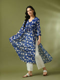 Myshka Women's Blue Printed Georgette A-Line Nyra-cut Kurta | Grocsy