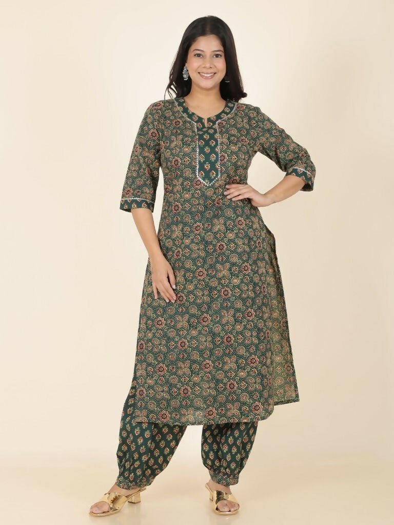 Aramya Green Soft Cotton Floral Print Straight Kurta Set for Women | Grocsy