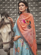 Jyoti Fashion Women's Sky Blue Velvet Floral Digital Printed Kurta with Trouser & Dupatta | Grocsy