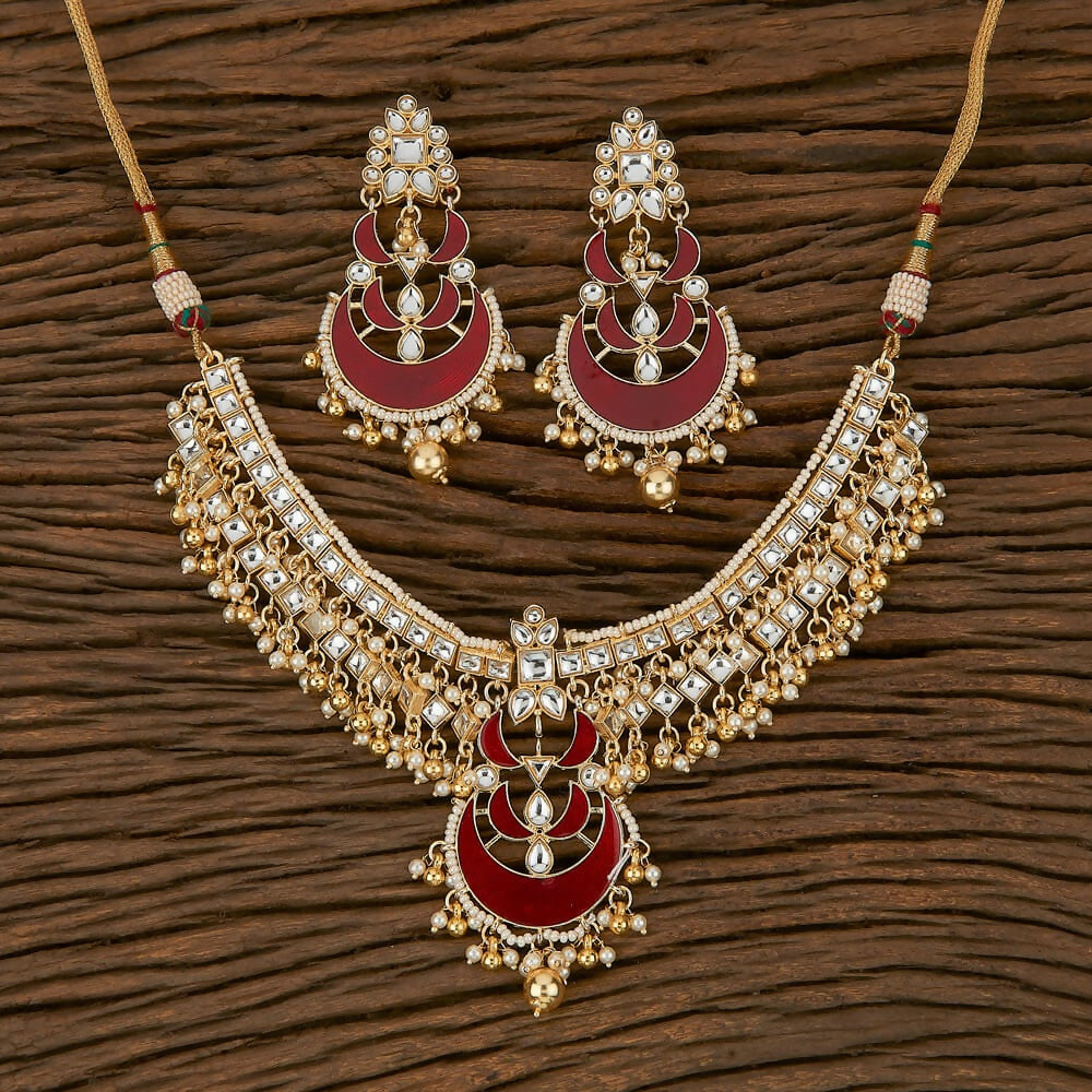Joban Fashion Women Golden White Maroon Necklace Set | Grocsy