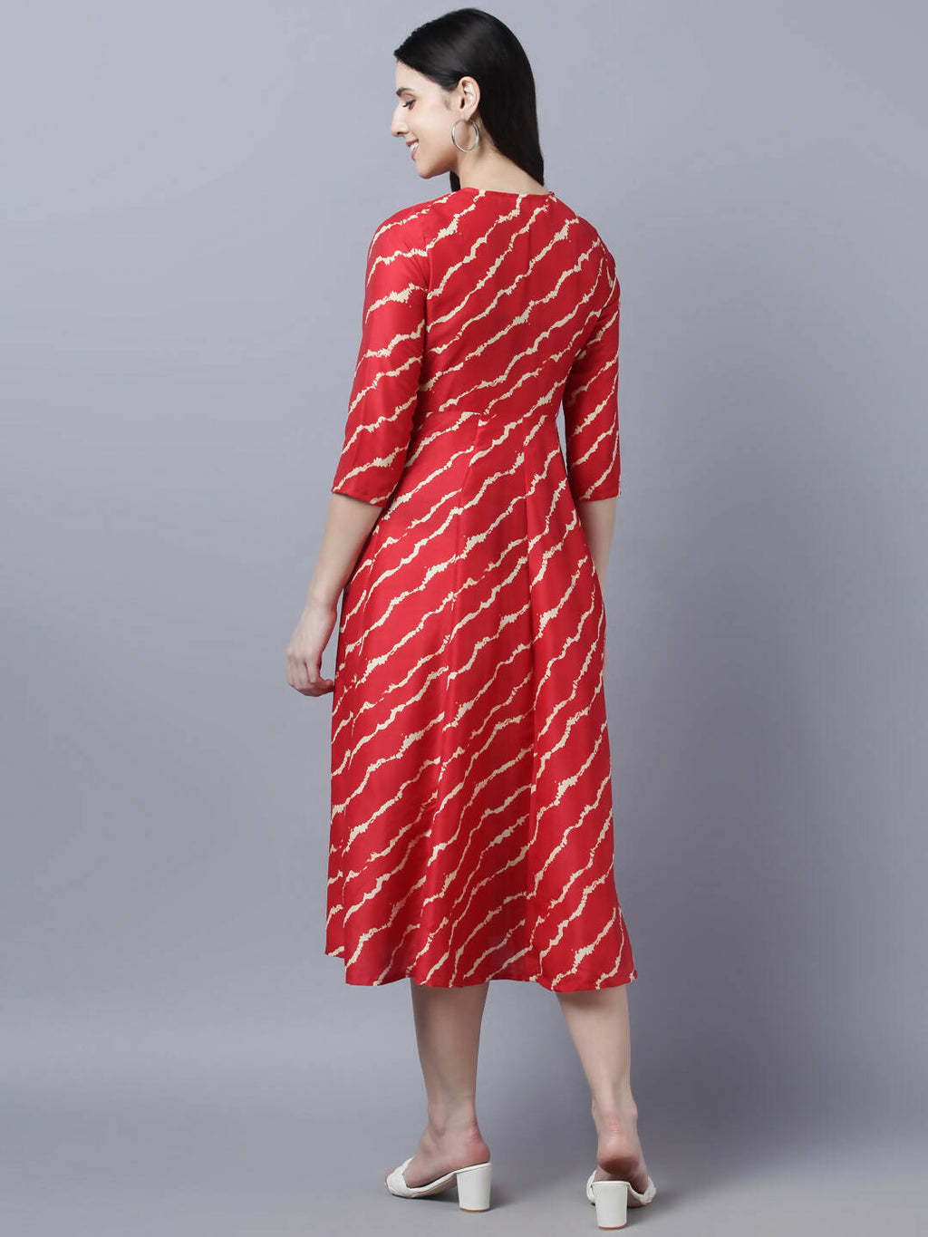 Myshka Women's Stylish Red 3/4 Sleeve Dress | Grocsy