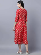Myshka Women's Stylish Red 3/4 Sleeve Dress | Grocsy
