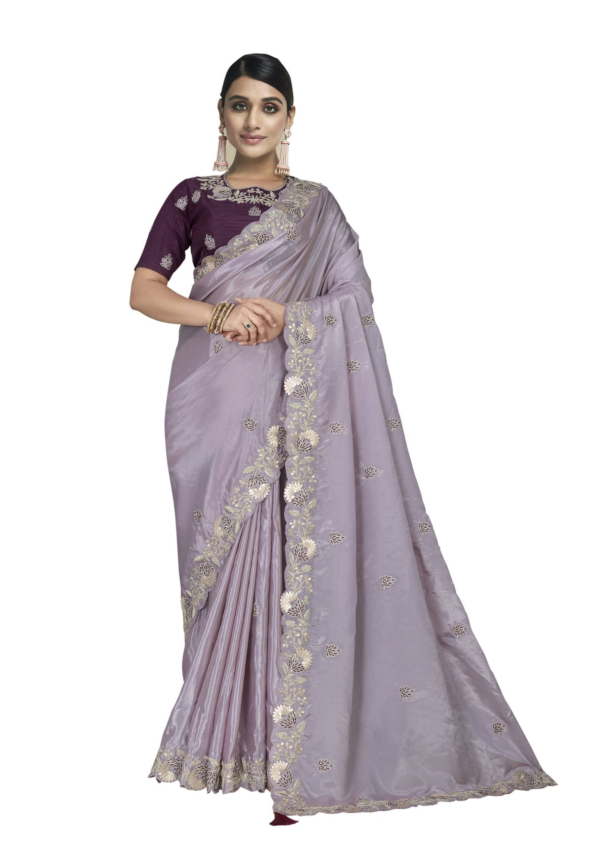 Violet Crepe Silk Gota Work Saree With Blouse Piece - Norita Avyaan | Grocsy