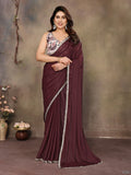 Partywear traditional Georgette Dark Brown Fancy Saree - Anbazaar | Grocsy