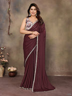 Partywear traditional Georgette Dark Brown Fancy Saree - Anbazaar | Grocsy