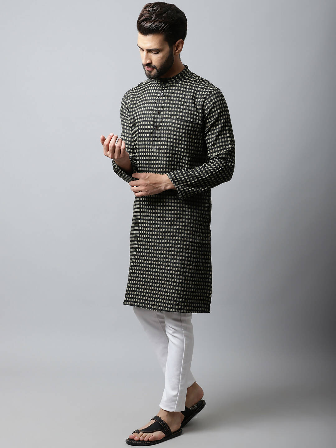 Even Apparels Brown Color Pure Cotton Men's Kurta With Band Collar (CHK1185) | Grocsy
