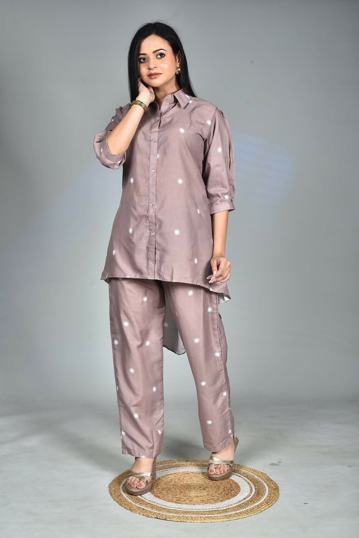 Morchari Digital Print Semi Muslin Co-Ord Set Top & Trouser-Multicolor | Grocsy