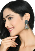 Mominos Fashion Joharkamal Kundan work Jhumka with Green Beads