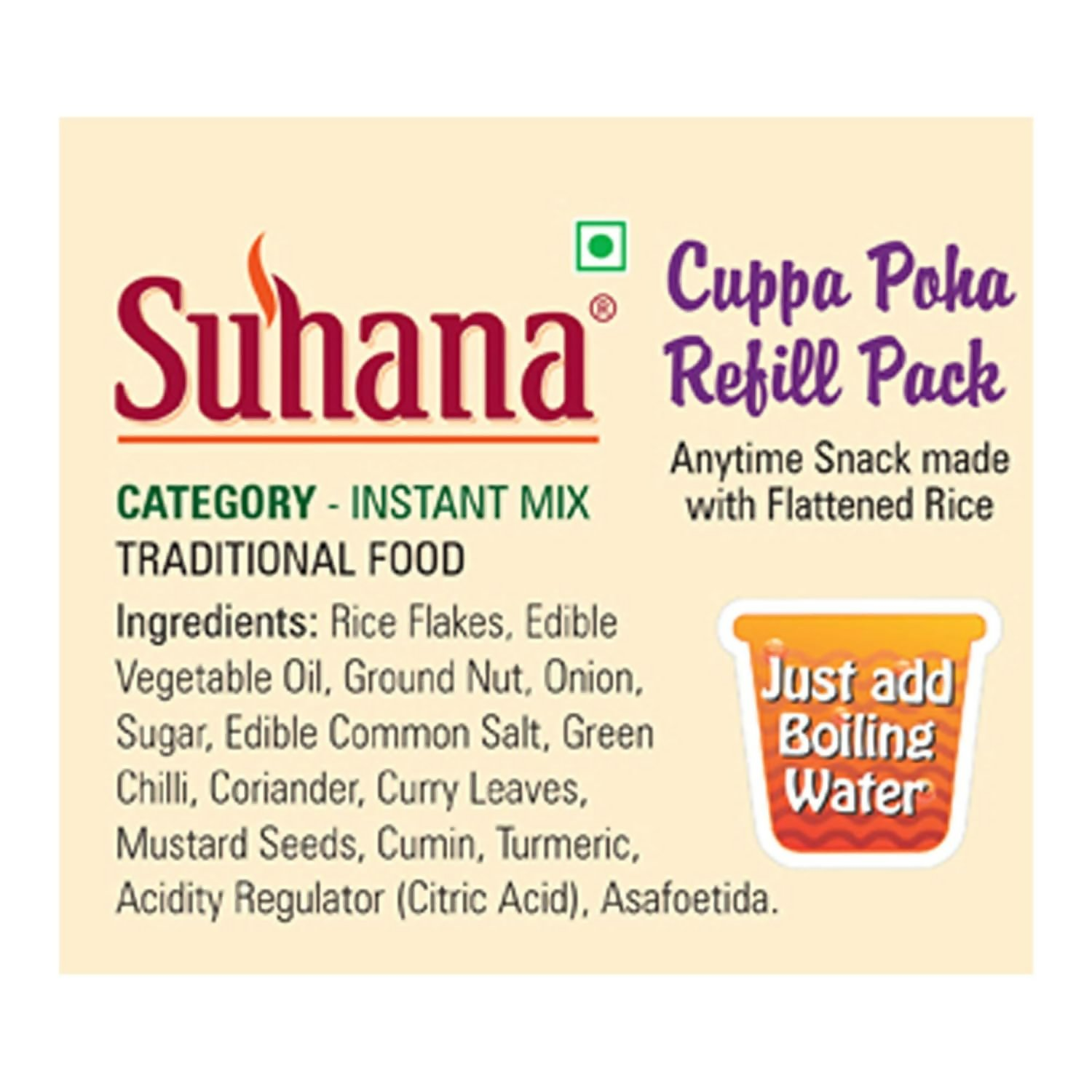 Suhana Cuppa Poha Refill Pouch Ready to Eat Instant Breakfast | Grocsy