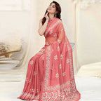 Women's Partywear Designer Peach Chinon Shiffon Fancy Saree - Dyuti | Grocsy