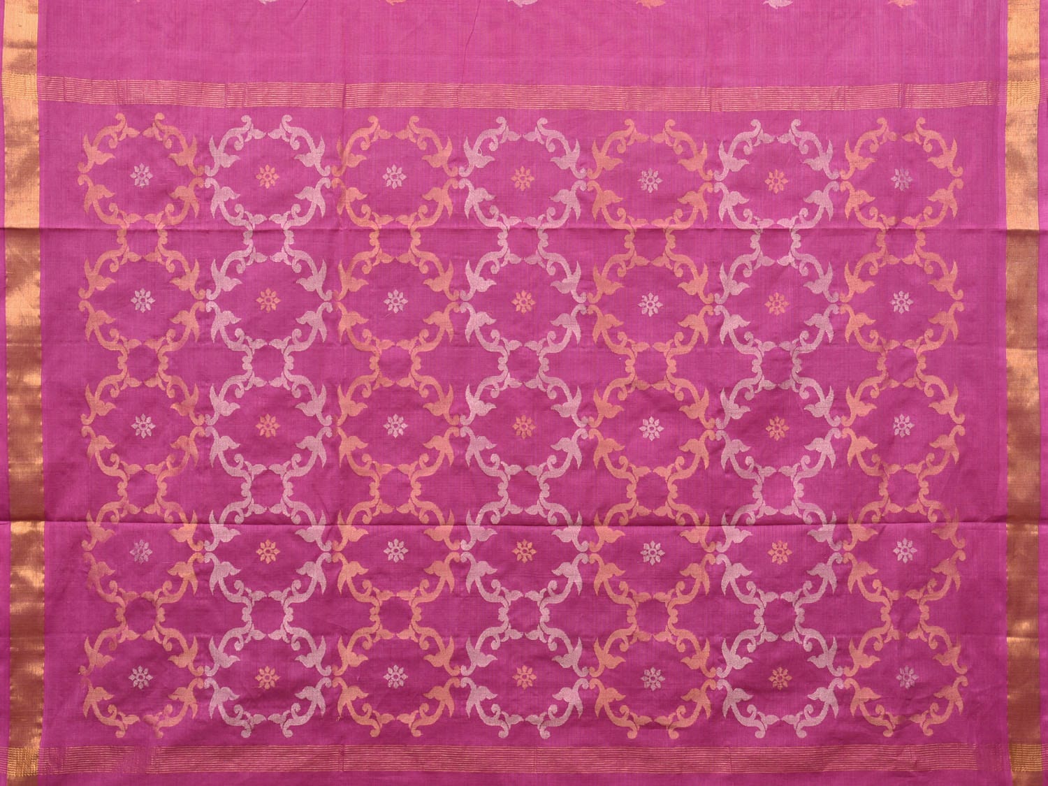 Magenta Uppada Cotton Handloom Saree with Grill Pallu Design - Global Threads | Grocsy