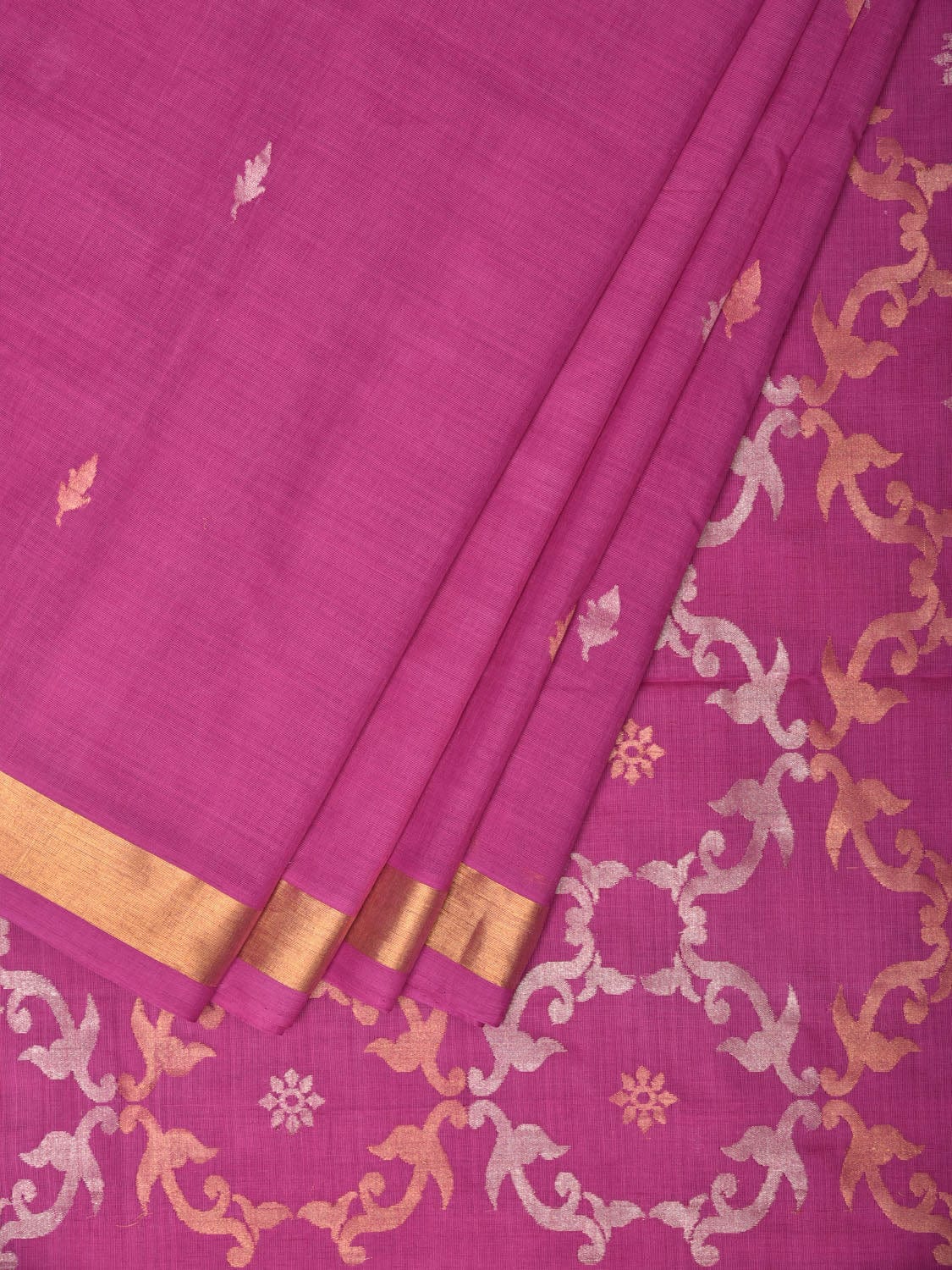 Magenta Uppada Cotton Handloom Saree with Grill Pallu Design - Global Threads | Grocsy