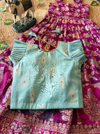 Evanik Festive Wear Magenta Dola Silk zari and thread weaving Gown With Skyblue Koti | Grocsy