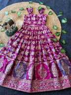 Evanik Festive Wear Magenta Dola Silk zari and thread weaving Gown With Skyblue Koti | Grocsy