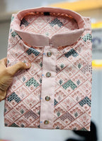 Prazu Fashion Baby Pink Italian Silk Embroidered Kurta With Pajama | Grocsy