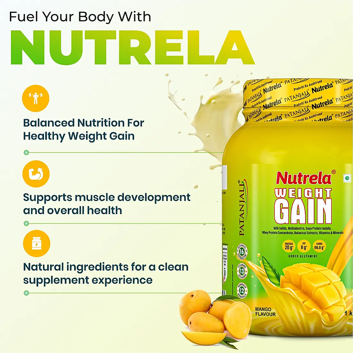 Patanjali Nutrela Weight Gain - Mango Flavour | Grocsy