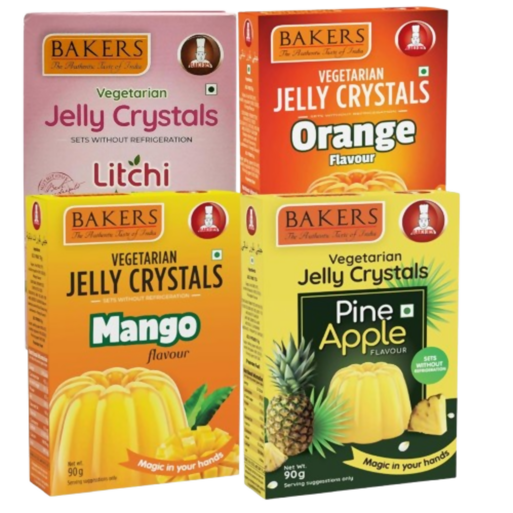 BAKERS Jelly Crystal Set of 4 - Mango, Pineapple, Litchi & Orange | Grocsy
