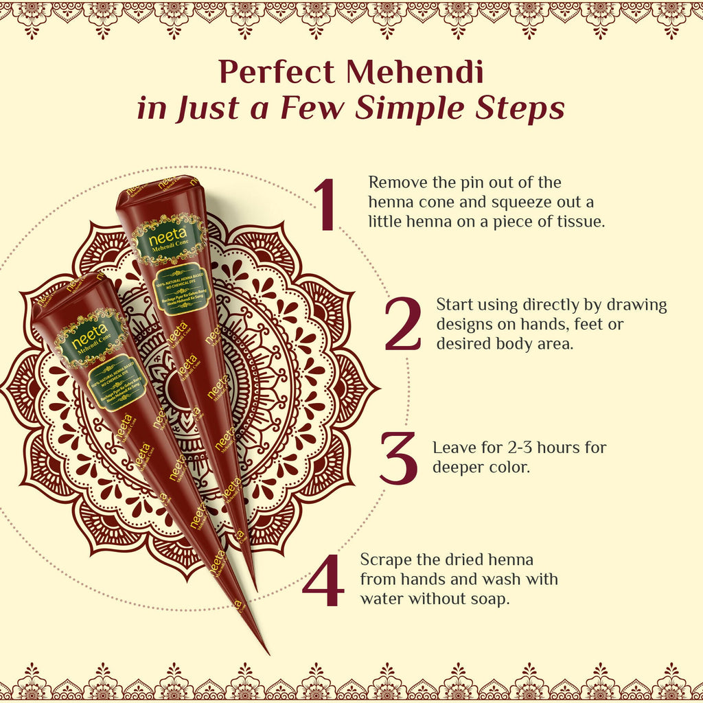 Neeta Mehendi Cone For Hand Design – 12 Henna Cones Reddish Brown | Grocsy