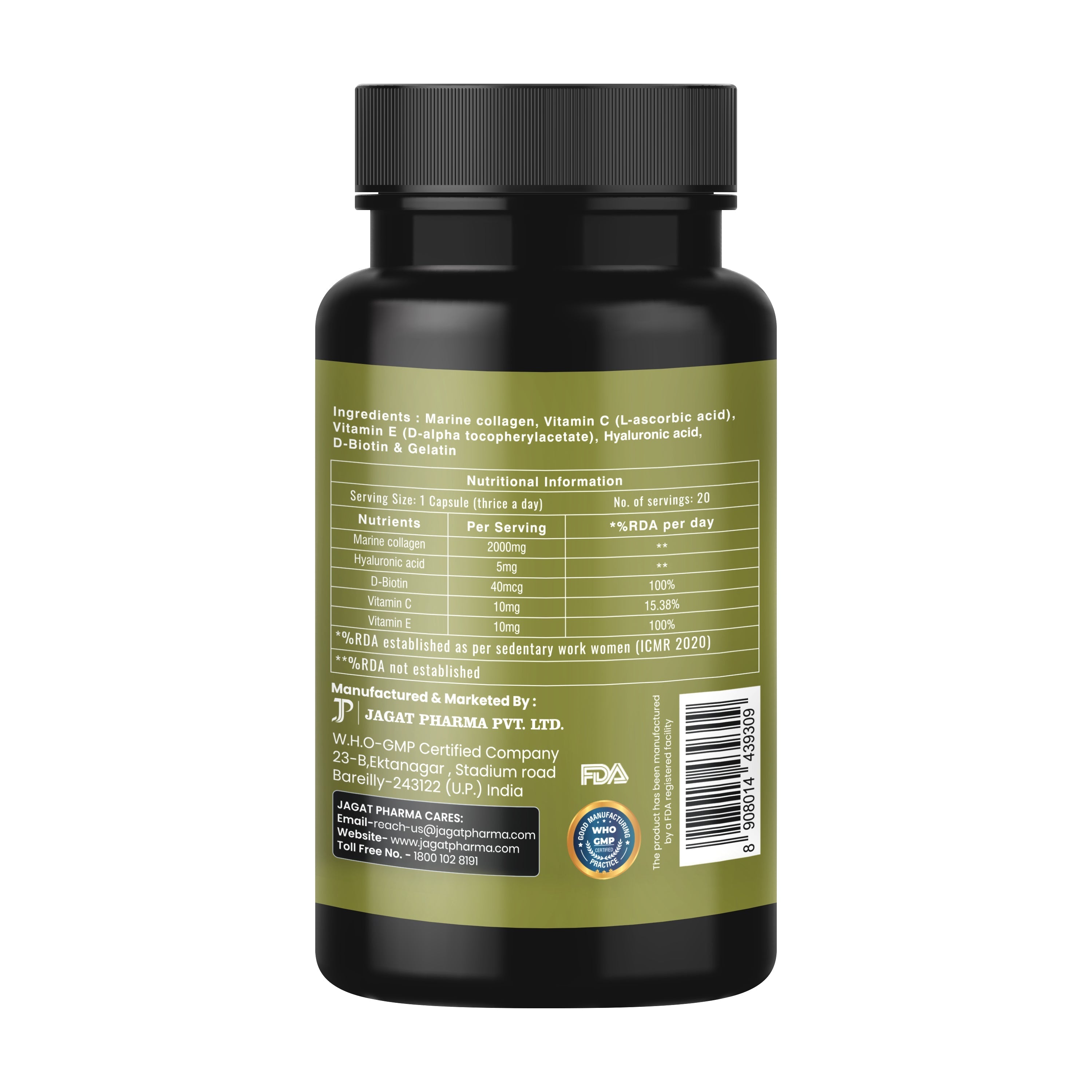 Jagat Pharma Marine Collagen Capsules for Hair, Skin, Joint, Nail, Bones | Grocsy