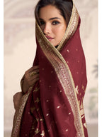 Evanik Women Maroon Embroidered Design Wedding Gown with Dupatta | Grocsy