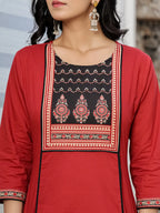 Yufta Maroon Cotton A Line Kurta Dupatta Set | Grocsy