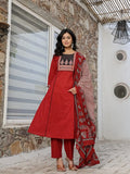 Yufta Maroon Cotton A Line Kurta Dupatta Set | Grocsy