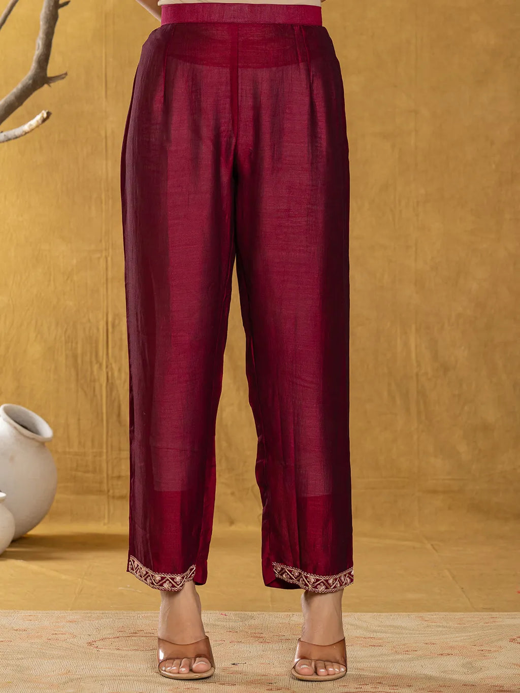 Yufta Maroon Embroidered Anarkali Kurta Dupatta Set With Cotton Lining | Grocsy