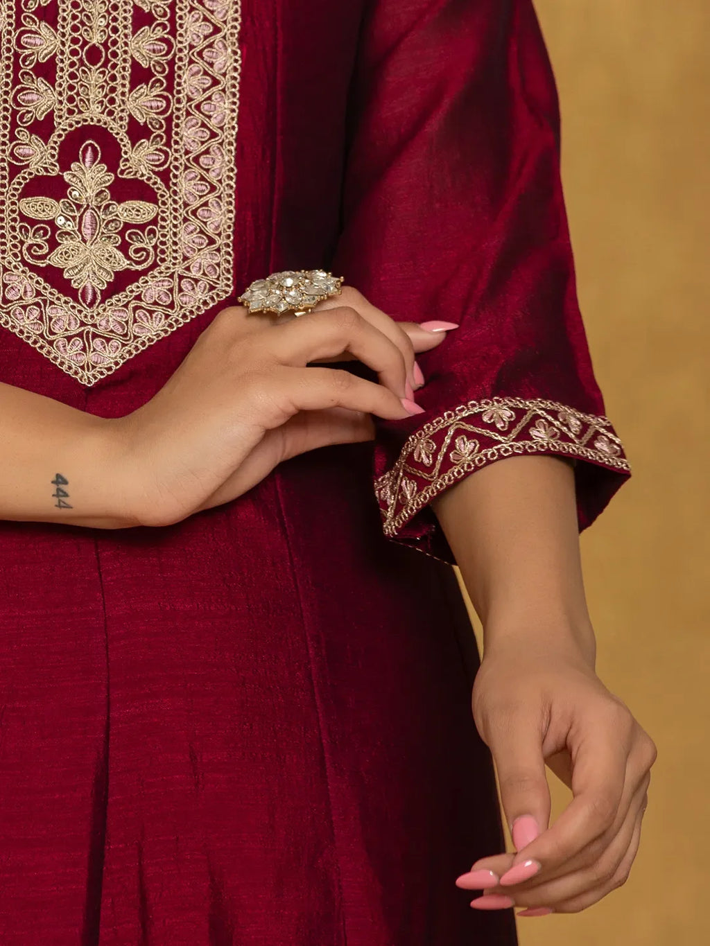 Yufta Maroon Embroidered Anarkali Kurta Dupatta Set With Cotton Lining | Grocsy
