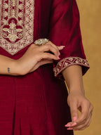 Yufta Maroon Embroidered Anarkali Kurta Dupatta Set With Cotton Lining | Grocsy