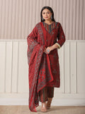 Yufta Maroon Floral Print Patch & Lace Work Plus Size Kurta Set With Pant & Dupatta | Grocsy