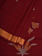 Maroon Khadi Cotton Handloom Saree with Pallu Design - Global Threads | Grocsy