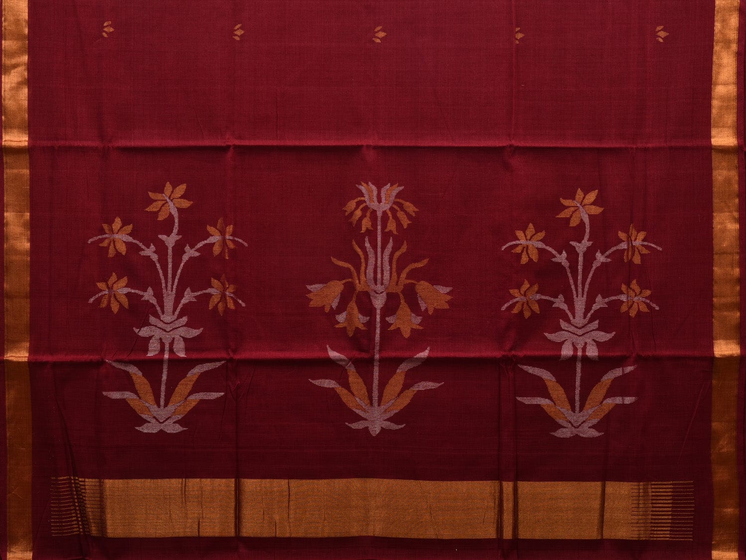Maroon Khadi Cotton Handloom Saree with Pallu Design - Global Threads | Grocsy