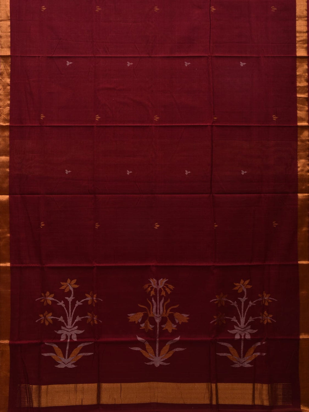 Maroon Khadi Cotton Handloom Saree with Pallu Design - Global Threads | Grocsy