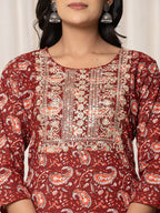 Yufta Maroon Paisley Pure Cotton Straight Kurta And Trouser With Dupatta | Grocsy