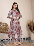 Yufta Maroon Pure Cotton Boho Print Co-Ord Set | Grocsy