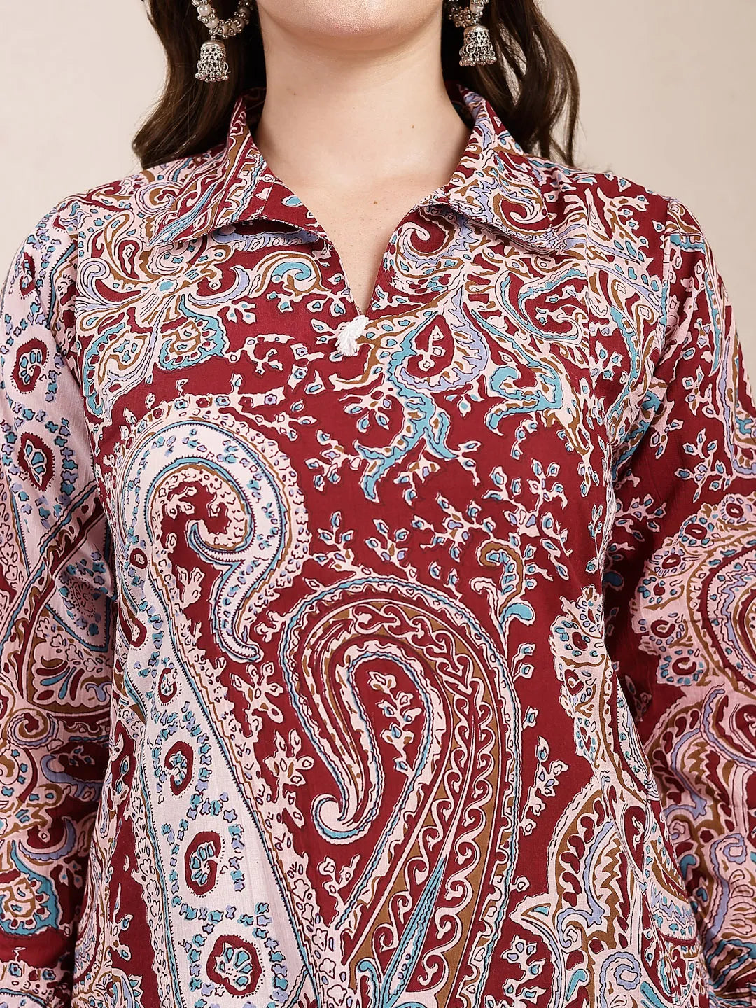 Yufta Maroon Pure Cotton Boho Print Co-Ord Set | Grocsy