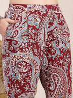 Yufta Maroon Pure Cotton Boho Print Co-Ord Set | Grocsy
