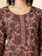 Yufta Maroon Pure Cotton Straight Kurta Dupatta Set | Grocsy