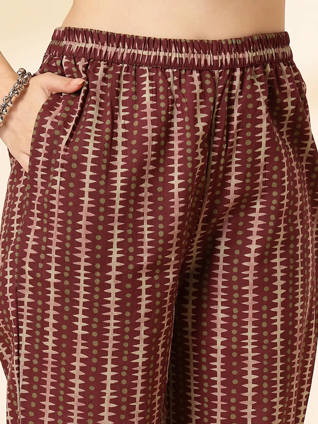 Yufta Maroon Pure Cotton Straight Kurta Dupatta Set | Grocsy