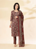 Yufta Maroon Pure Cotton Straight Kurta Dupatta Set | Grocsy