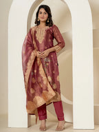 Yufta Maroon Tissue Kurta Dupatta Pant Set | Grocsy