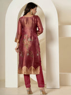 Yufta Maroon Tissue Kurta Dupatta Pant Set | Grocsy