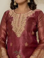 Yufta Maroon Tissue Kurta Dupatta Pant Set | Grocsy