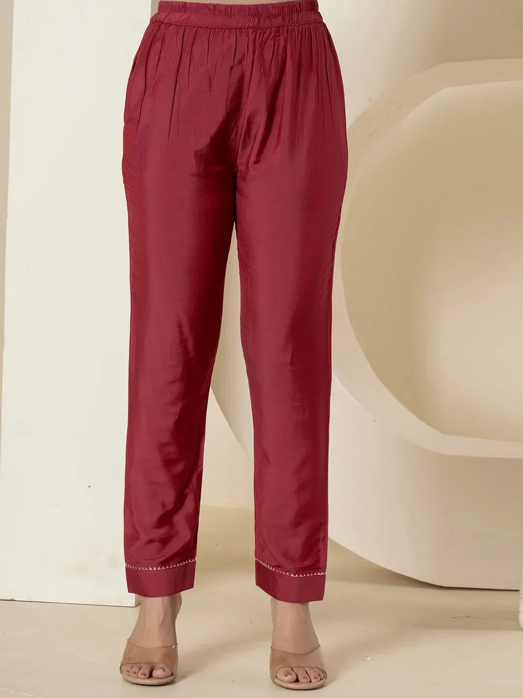 Yufta Maroon Tissue Kurta Dupatta Pant Set | Grocsy